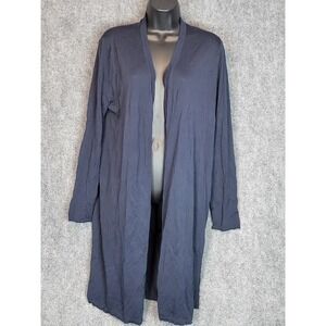 J Jill Wearever Collection Women's Knit Duster‎ Cardigan Size L Long Sleeve Blue